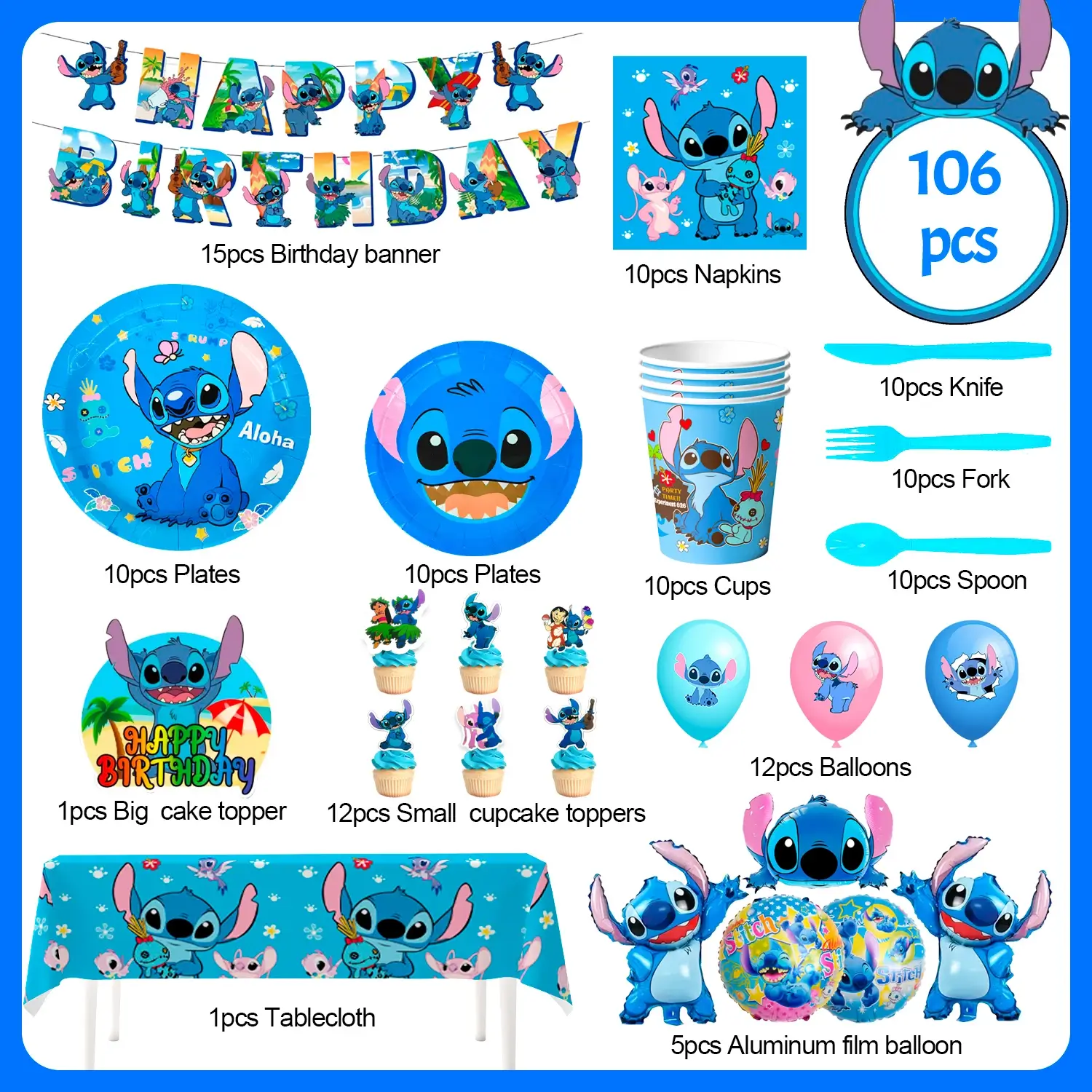 Stitch Birthday Decoration,116pcs Stitch Birthday 