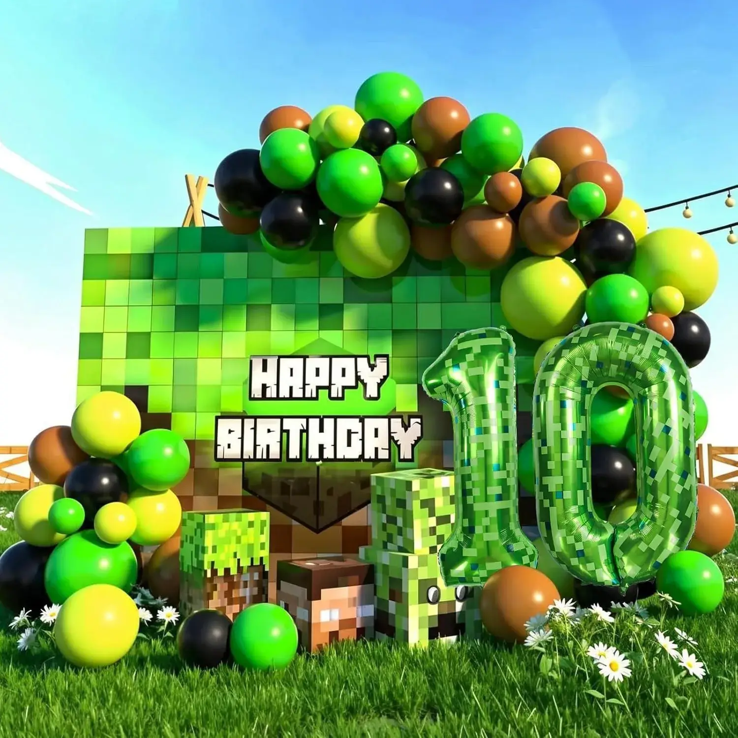 40 inch Giant Green Pixel Miner Themed Number Foil