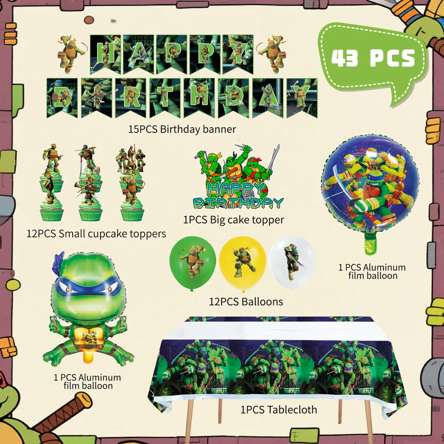 Ninja Turtles Party Decorations,43 Pcs Ninja Turtl
