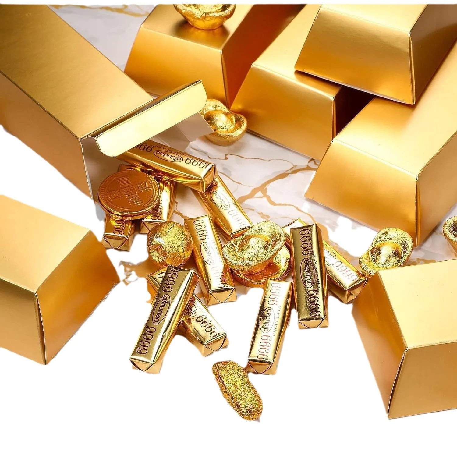 10pcs Gold Bars Gift Box Pirate Theme Golden Foil 