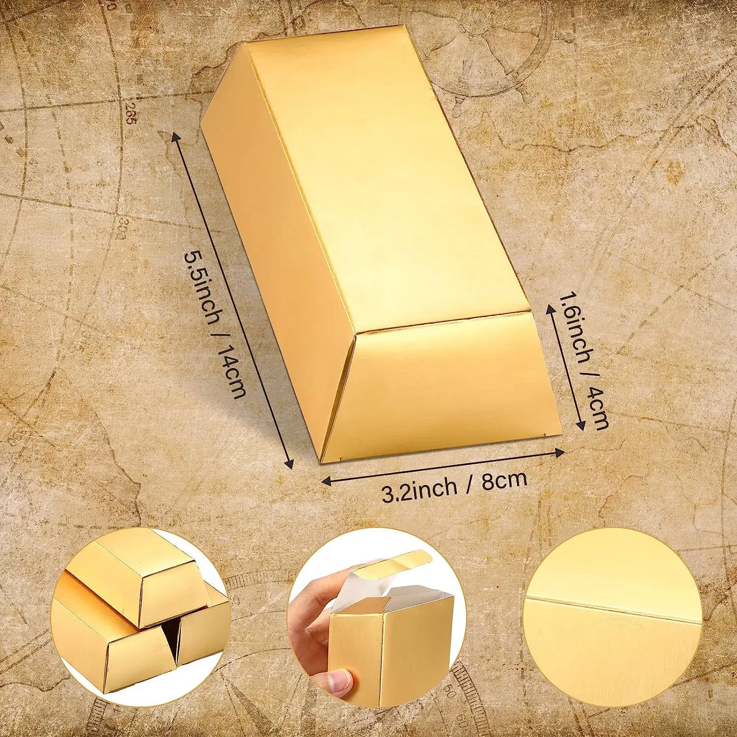 10pcs Gold Bars Gift Box Pirate Theme Golden Foil 