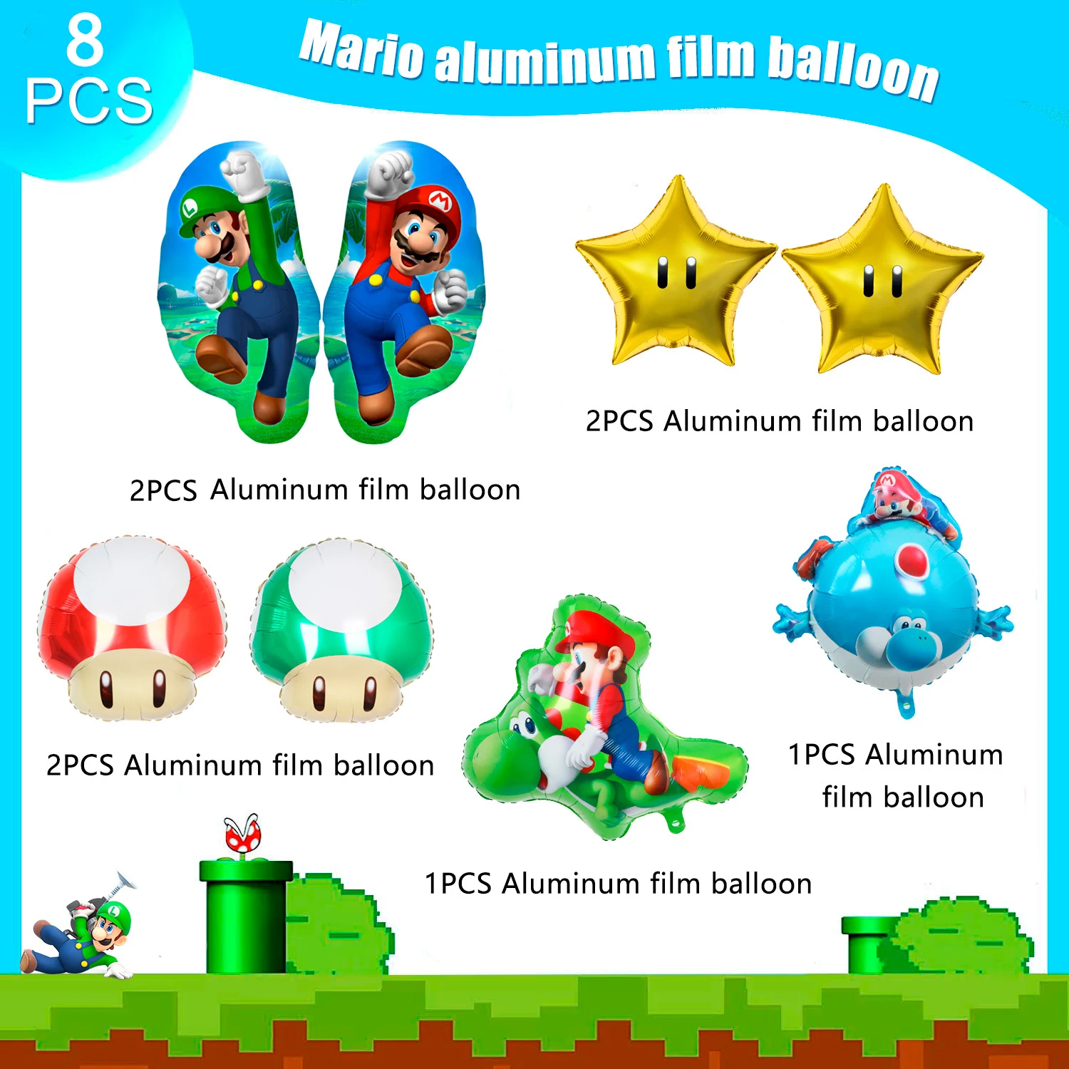 8 Pcs Mushroom Kingdom Party Decorations Balloons 