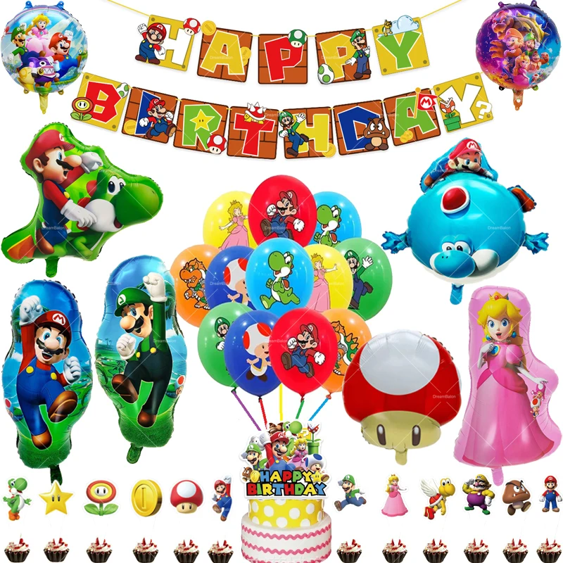 Mushroom Kingdom Balloons Birthday Banner Bros Lui