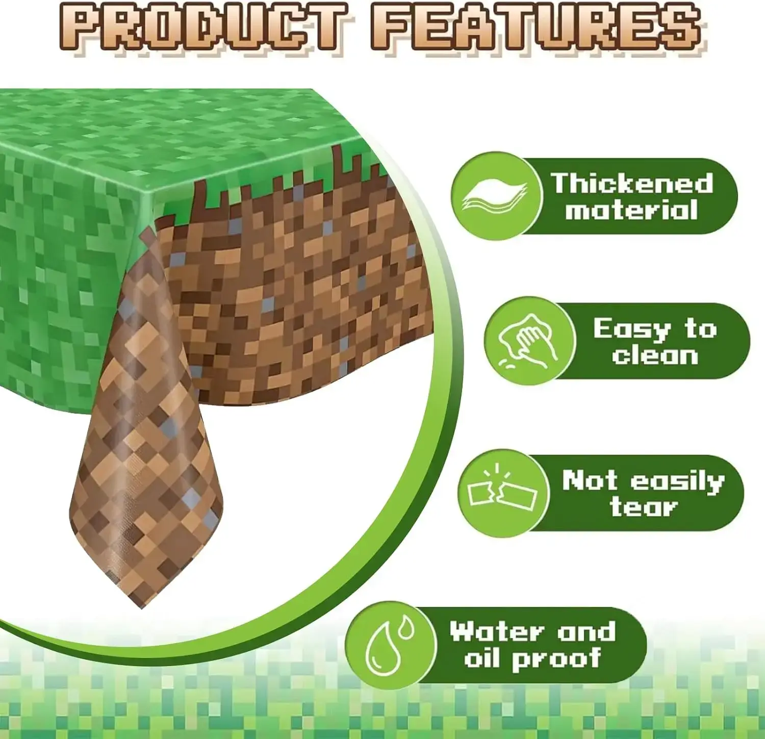 3 Pcs Pixel Miner Tablecloth, Game Themed Birthday