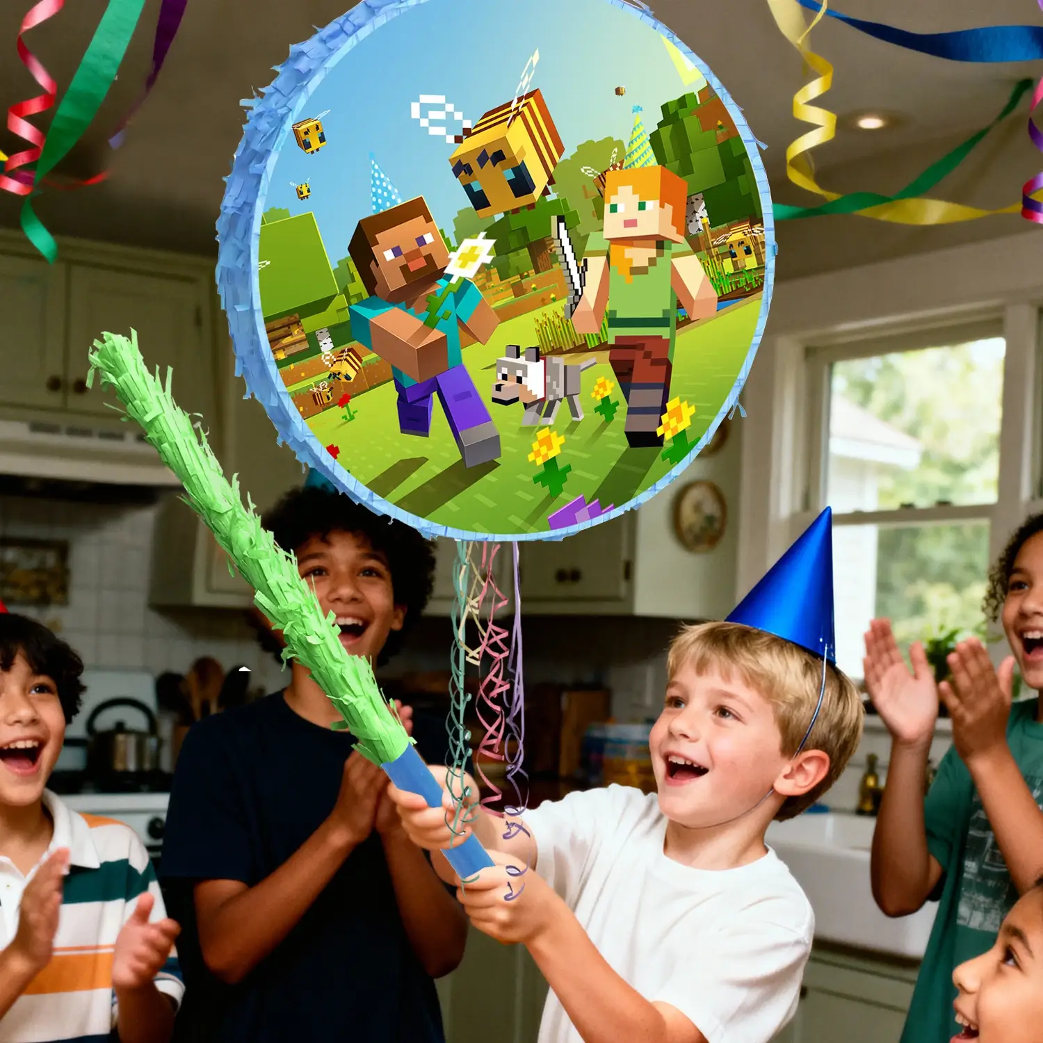 4 Pcs Pixel Style Round Piñata Set-Large Pixel Gam