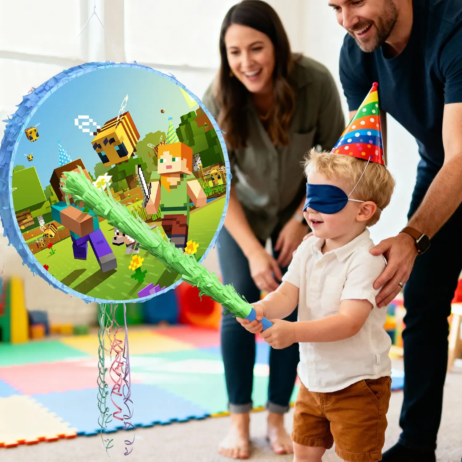 4 Pcs Pixel Style Round Piñata Set-Large Pixel Gam