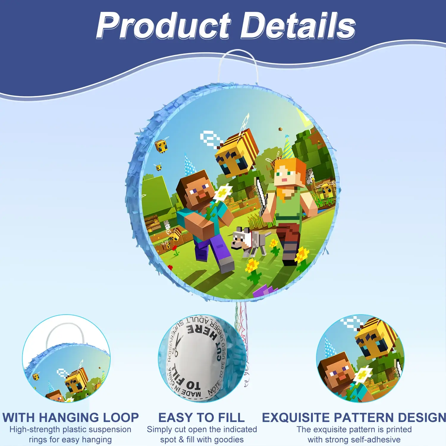 4 Pcs Pixel Style Round Piñata Set-Large Pixel Gam