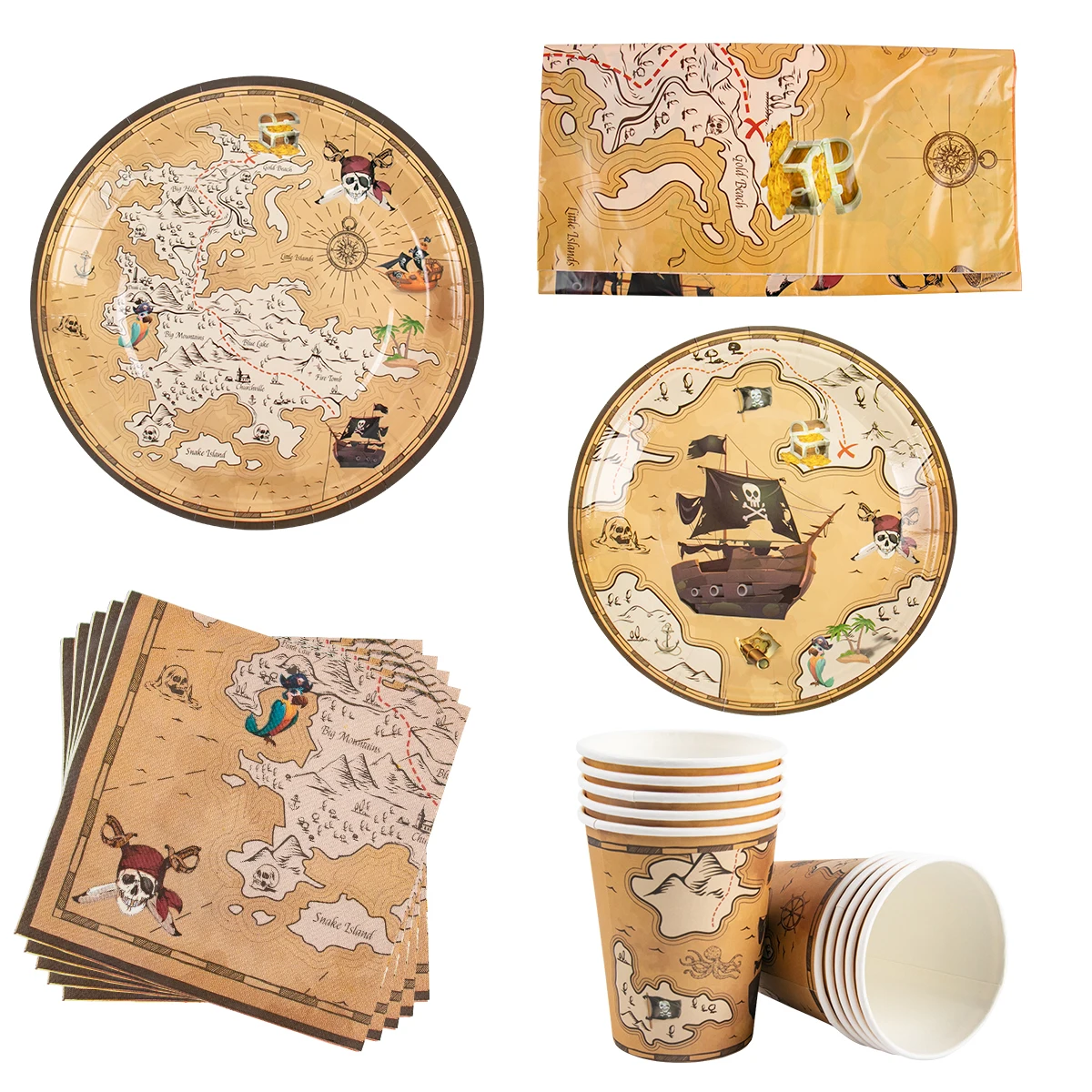 Pirate Theme Disposable Tableware Treasure Map Shi