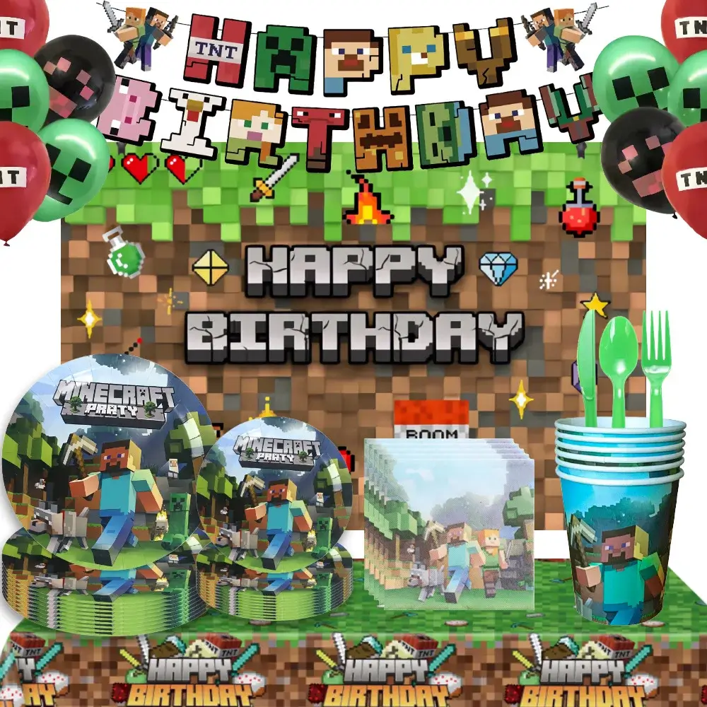 96 Hot Game Minecraft Birthday Party dinnerware Di