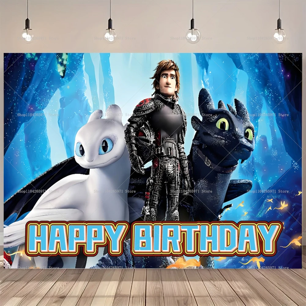 Cartoon Dragon Trainer Happy Birthday Backdrop Ban