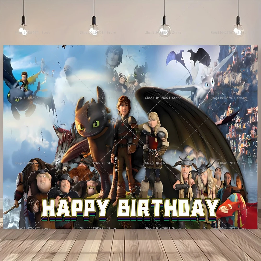 Cartoon Dragon Trainer Happy Birthday Backdrop Ban