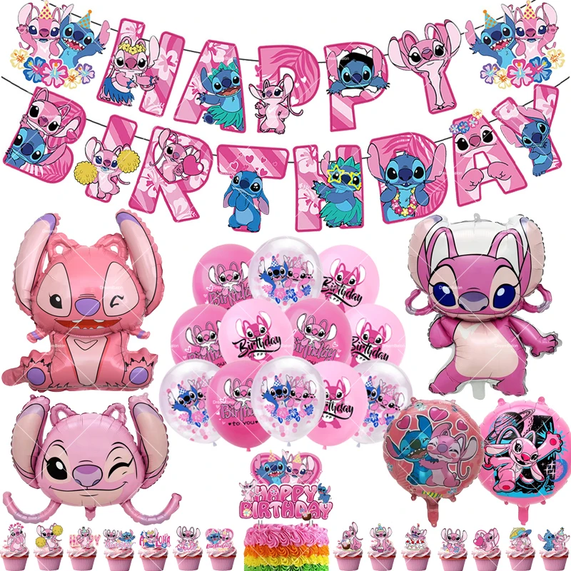 Lilo Stitch Balloons Blue Alien Pink Cartoon Birth