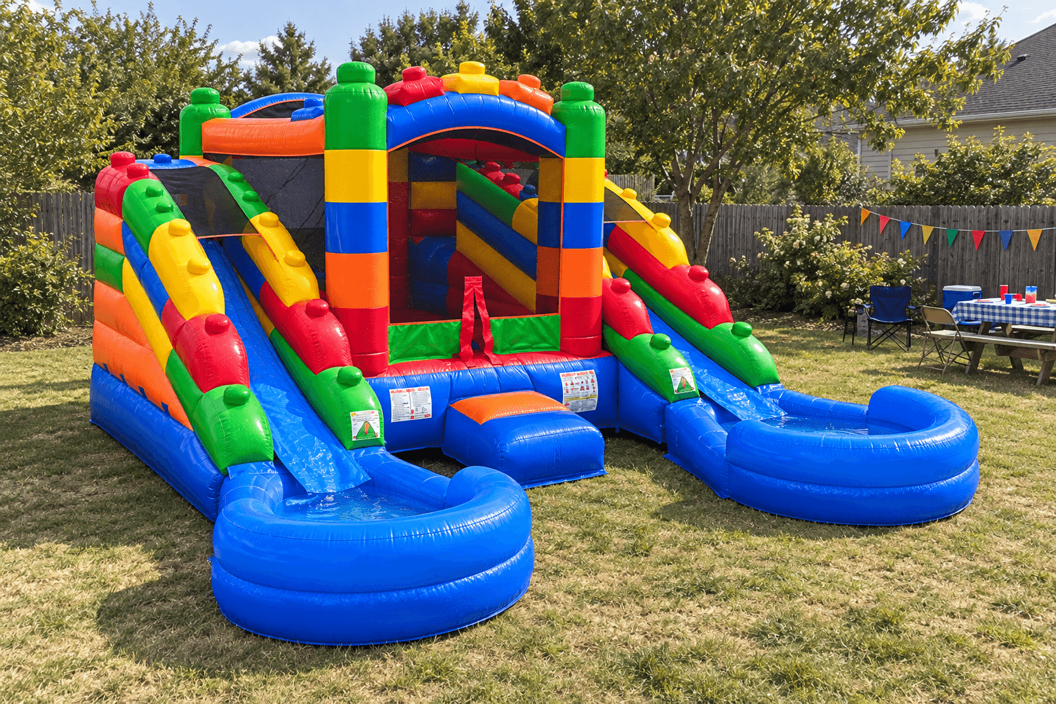 Building Blocks Bounce House with Double Slide & Pools