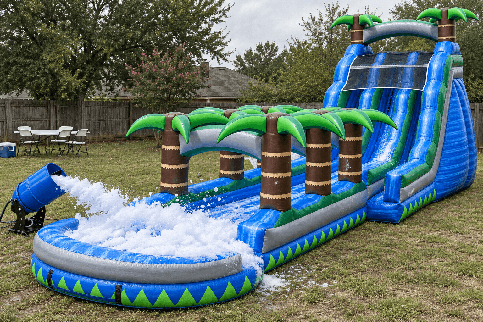 Tropical Dual Slide with Pool & Foam Machine (20')