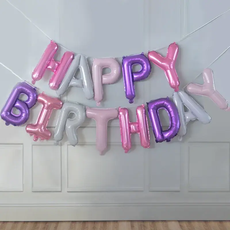 Happy Birthday Decoration Balloons Pink Blue Black